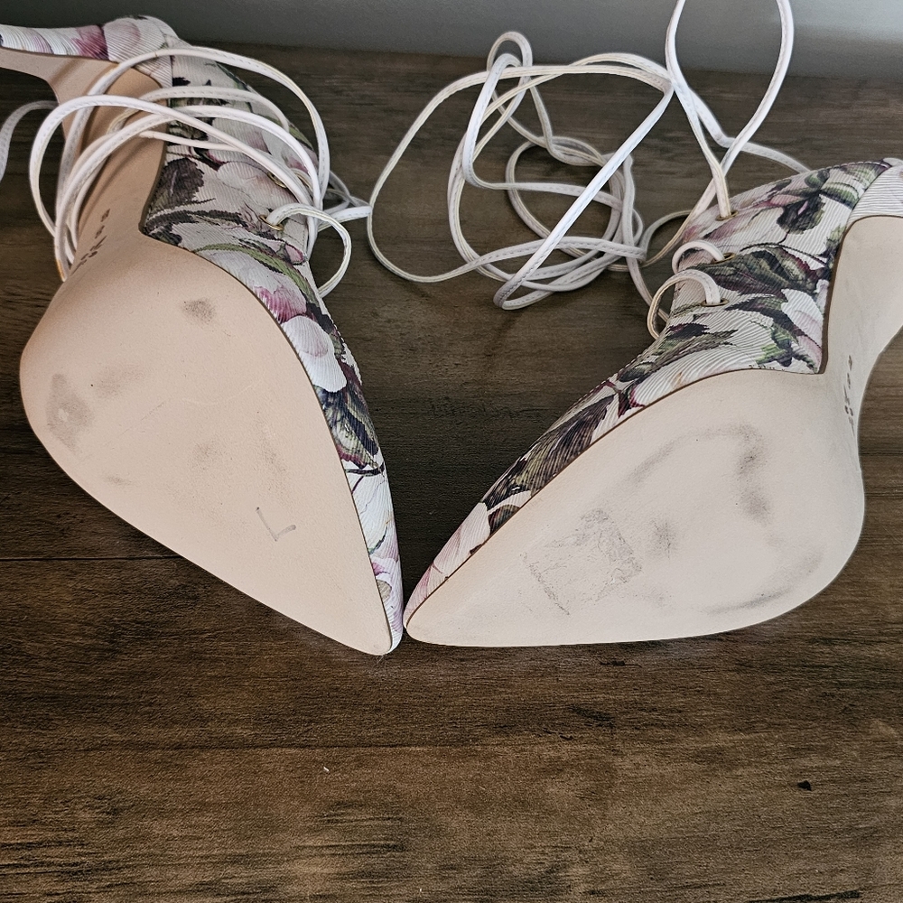 BCBGeneration Hayes Watercolor Floral Chalk Lace Up Heels - Picture 10 of 10